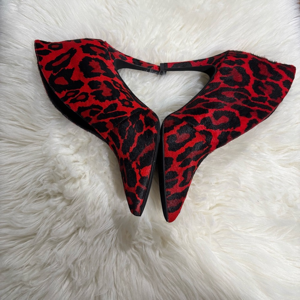 Jeffery Campbell Red Black Electron Leopard Bootie Pumps Calf Hair Size 7 - Picture 4 of 6